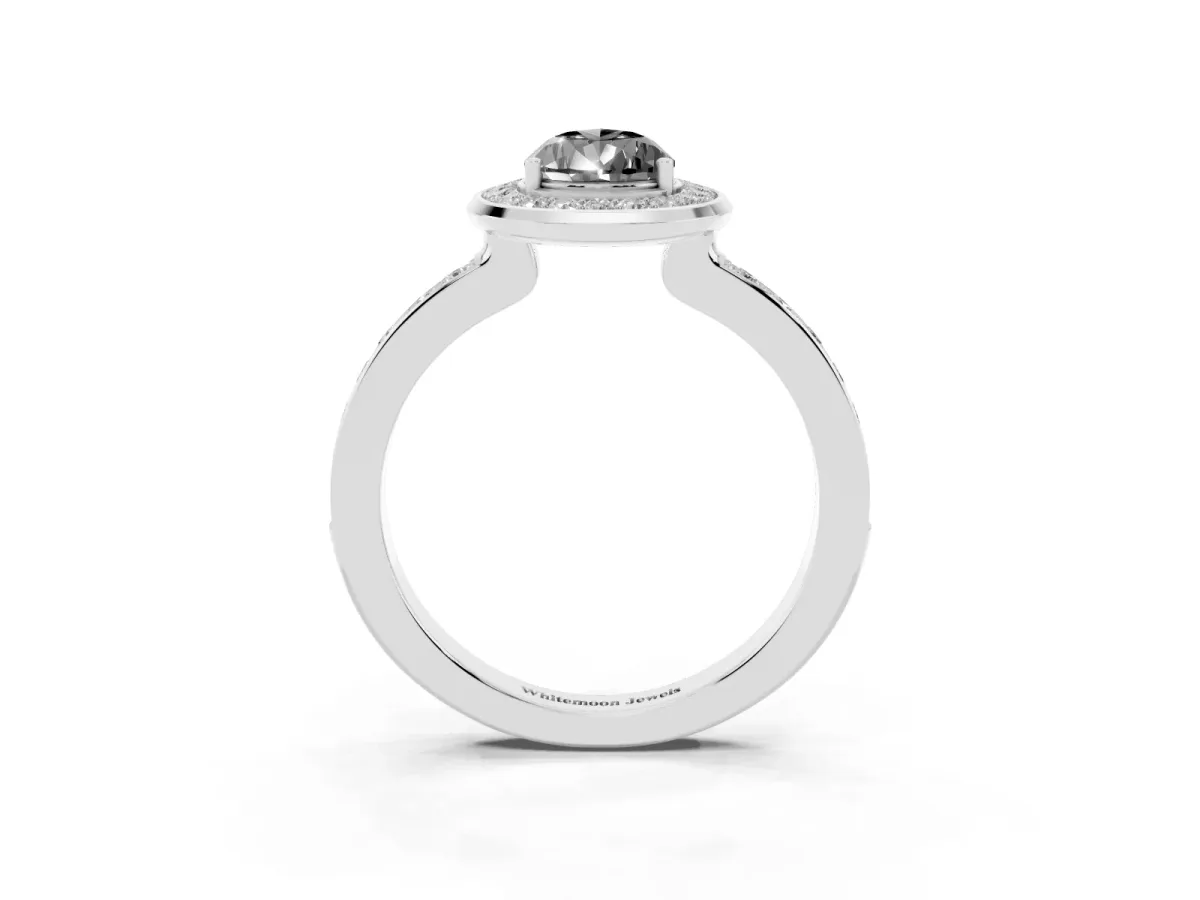 Fancy Black Pear Cut Diamond Halo Ring with Bezel Frame and Pavé Band Silver