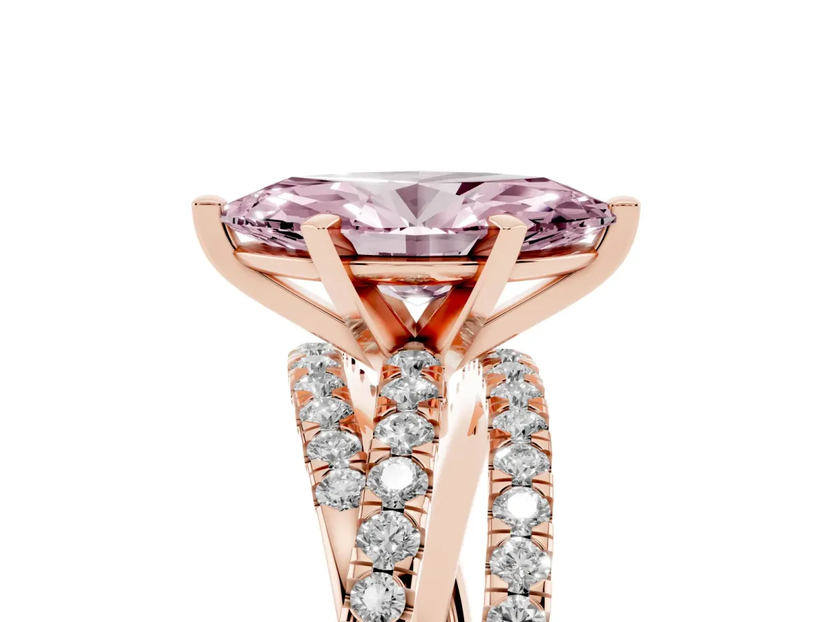 Fancy Pink Marquise Cut Solitaire Twist Band with Pavé Setting and Four-Prong Setting Rose gold