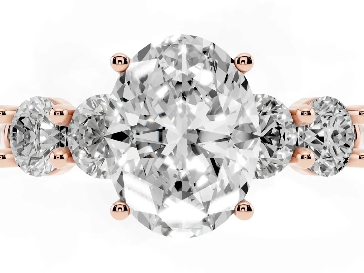 Oval Cut Cut Five-Stone Prong Set Diamond Ring with Classic Band Rose gold