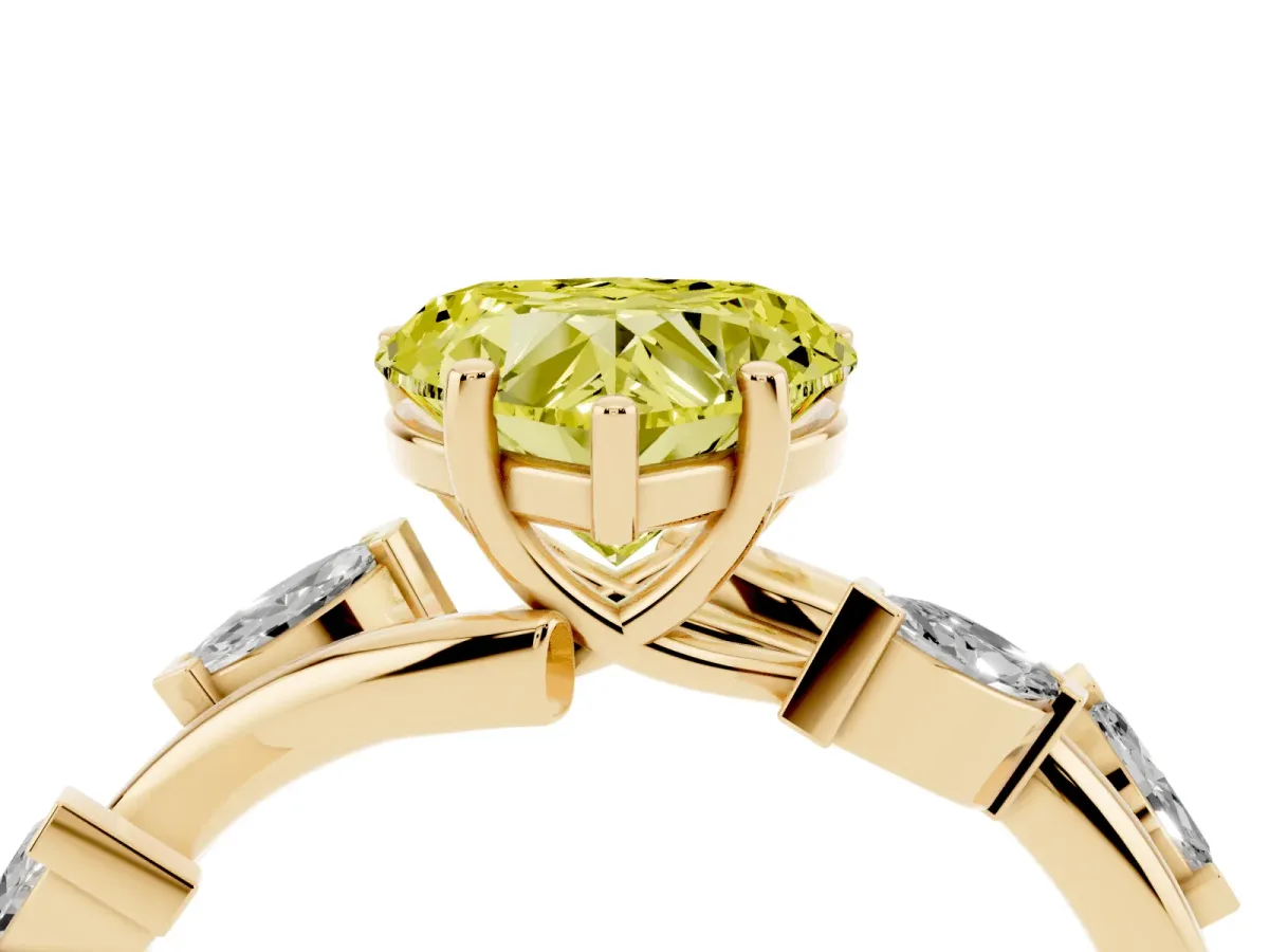 Fancy Yellow Heart Cut Solitaire Twisted Band Marquise Accent Prong Setting Ring Yellow gold