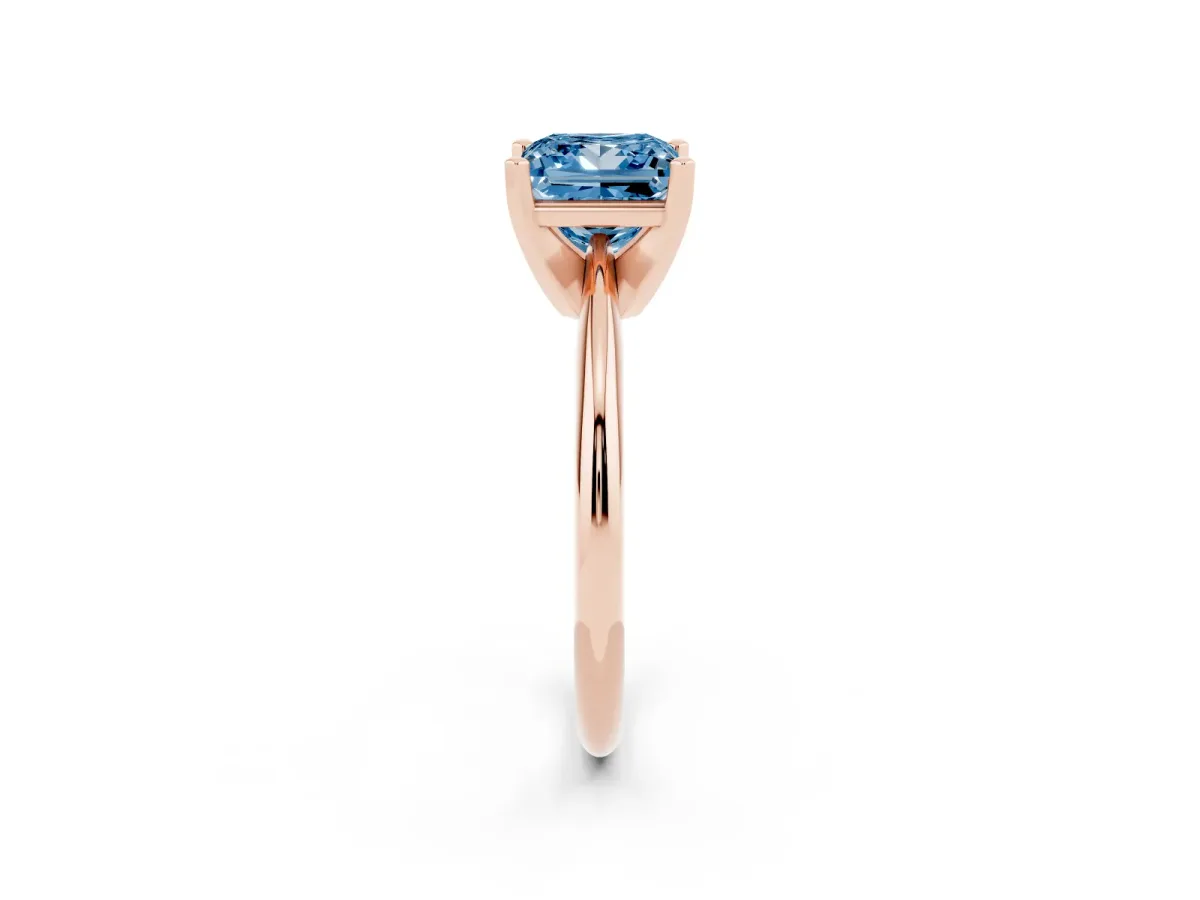 Fancy Blue Princess Cut Cut Solitaire Ring with Four-Prong Setting on a Classic Band Rose gold