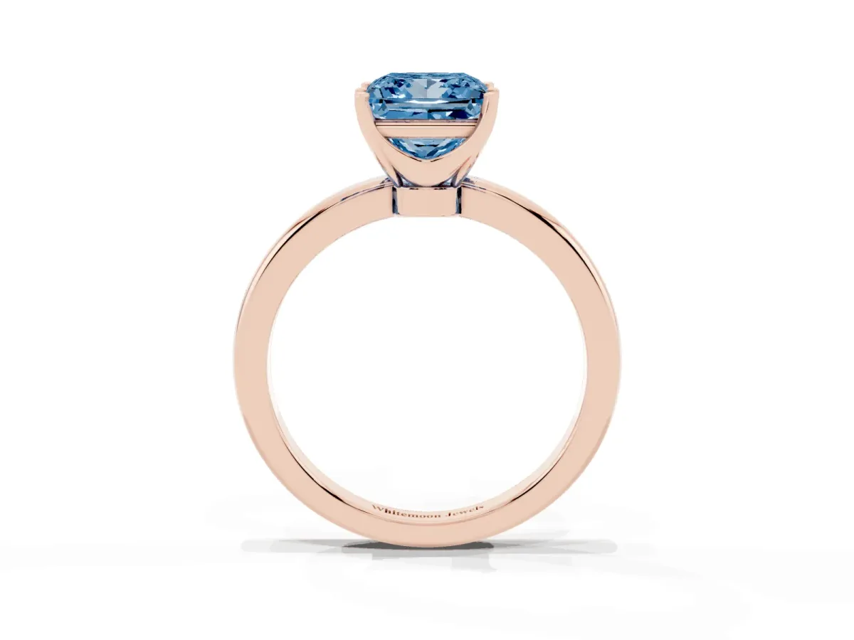Fancy Blue Princess Cut Solitaire Diamond Ring with Six-Prong Setting on a Classic Band Rose gold