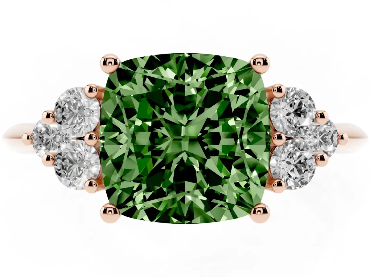 Fancy Green Cushion Cut Cut Diamond Cluster Ring with Solitaire Band and Four-Prong Setting Rose gold