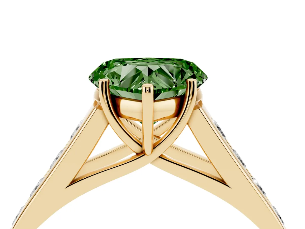 Fancy Green Heart Cut Solitaire Channel-Set Diamond Engagement Ring with Four-Prong Setting Yellow gold