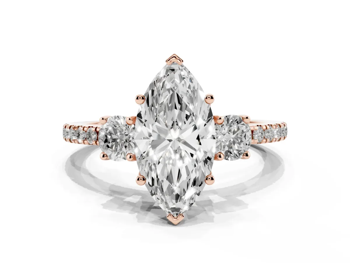 Three-Stone Marquise Cut Cut Diamond Pavé Band with Prong Setting Rose gold