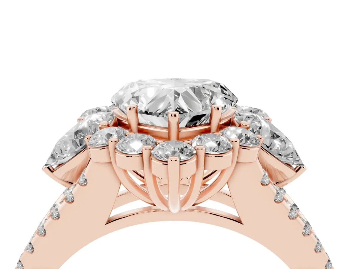 Heart Cut Halo Split Shank Diamond Engagement Ring with Prong Setting Rose gold