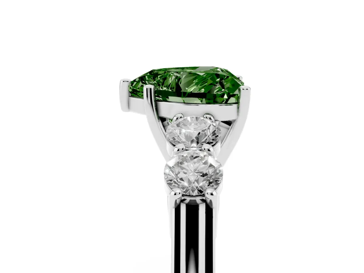 Fancy Green Heart Cut Cut Diamond Five-Stone Prong Set White Gold Ring Silver