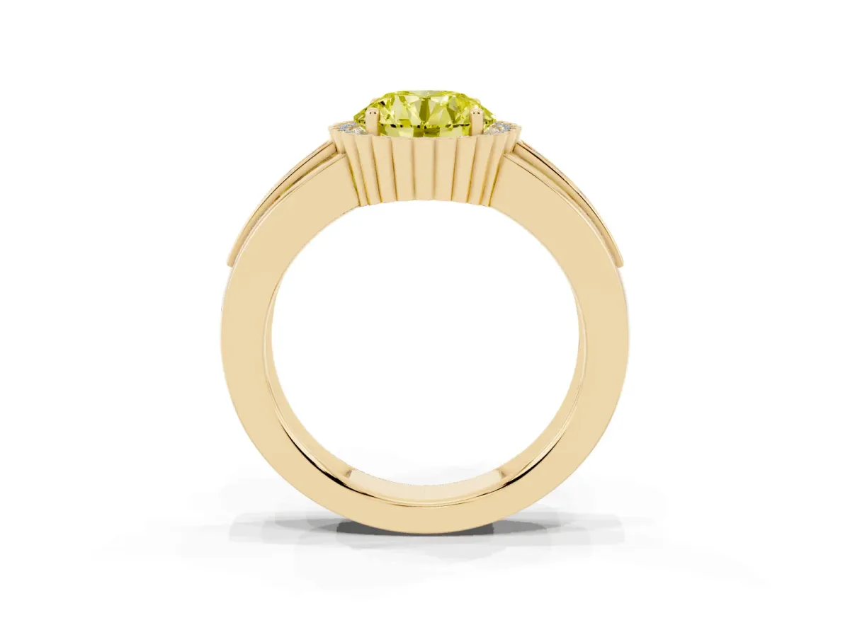 Fancy Yellow Round Cut Cut Halo Pave Band Four-Prong Ring Yellow gold