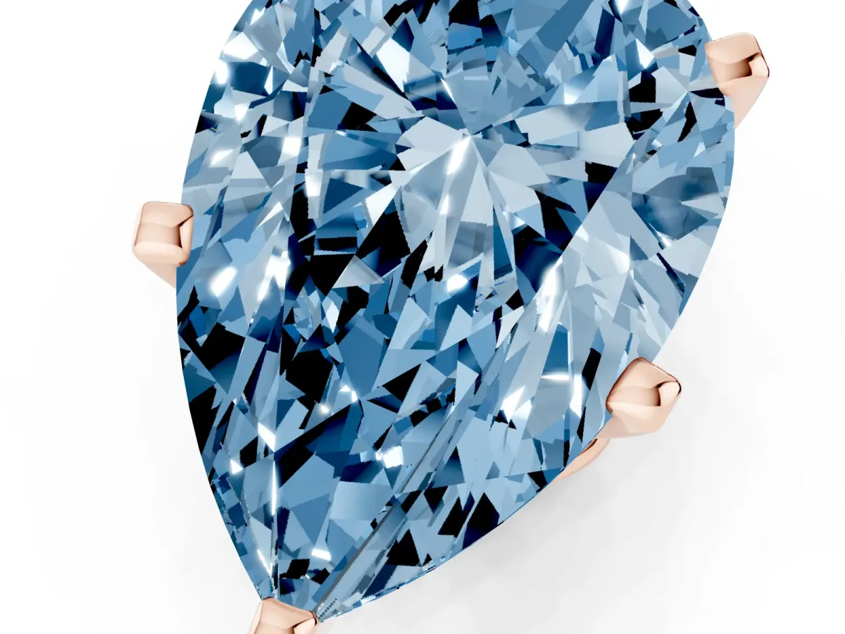 Fancy Blue Pear Cut Diamond Solitaire Ring with Prong Setting and Classic Band Rose gold