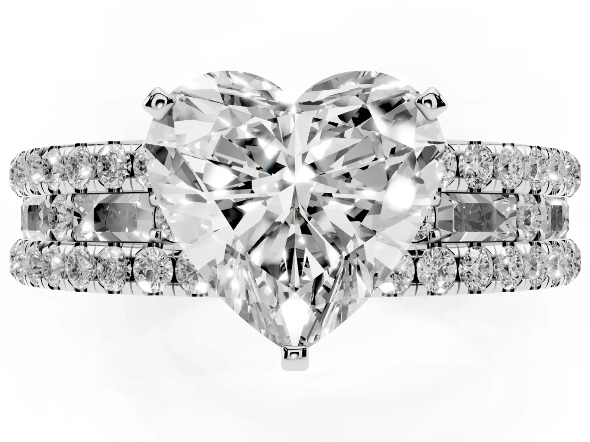 Heart Cut Diamond Solitaire Ring with Pavé and Channel Set Band Platinum