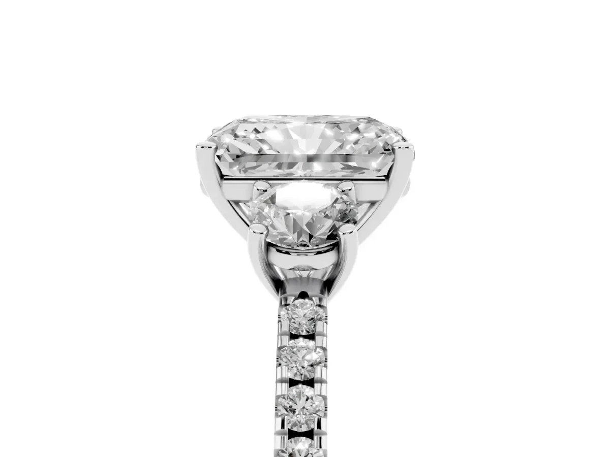 Three-Stone Radiant Cut Cut Diamond Pavé Band with Prong Setting Silver