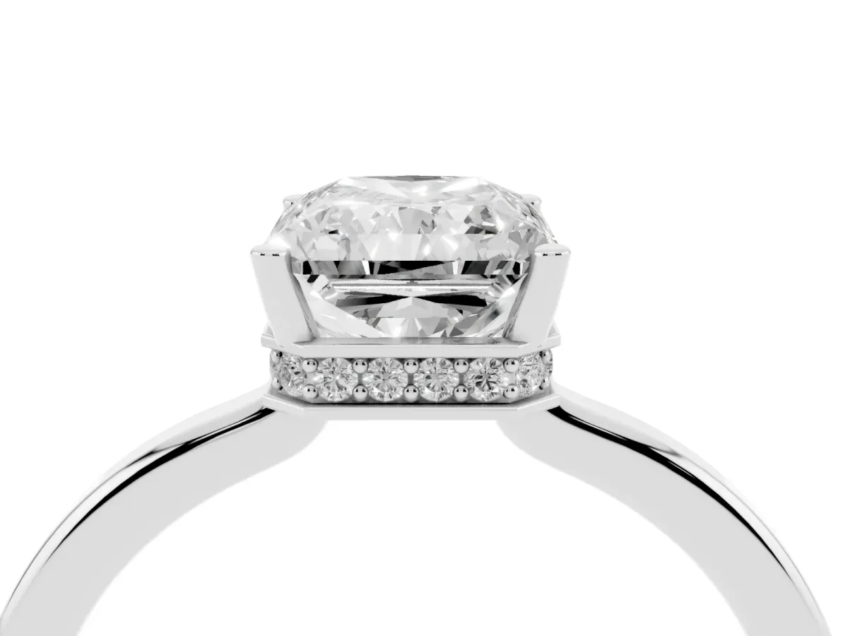 Radiant Cut Cut Solitaire Engagement Ring with Four-Prong Setting on a Classic Band Silver