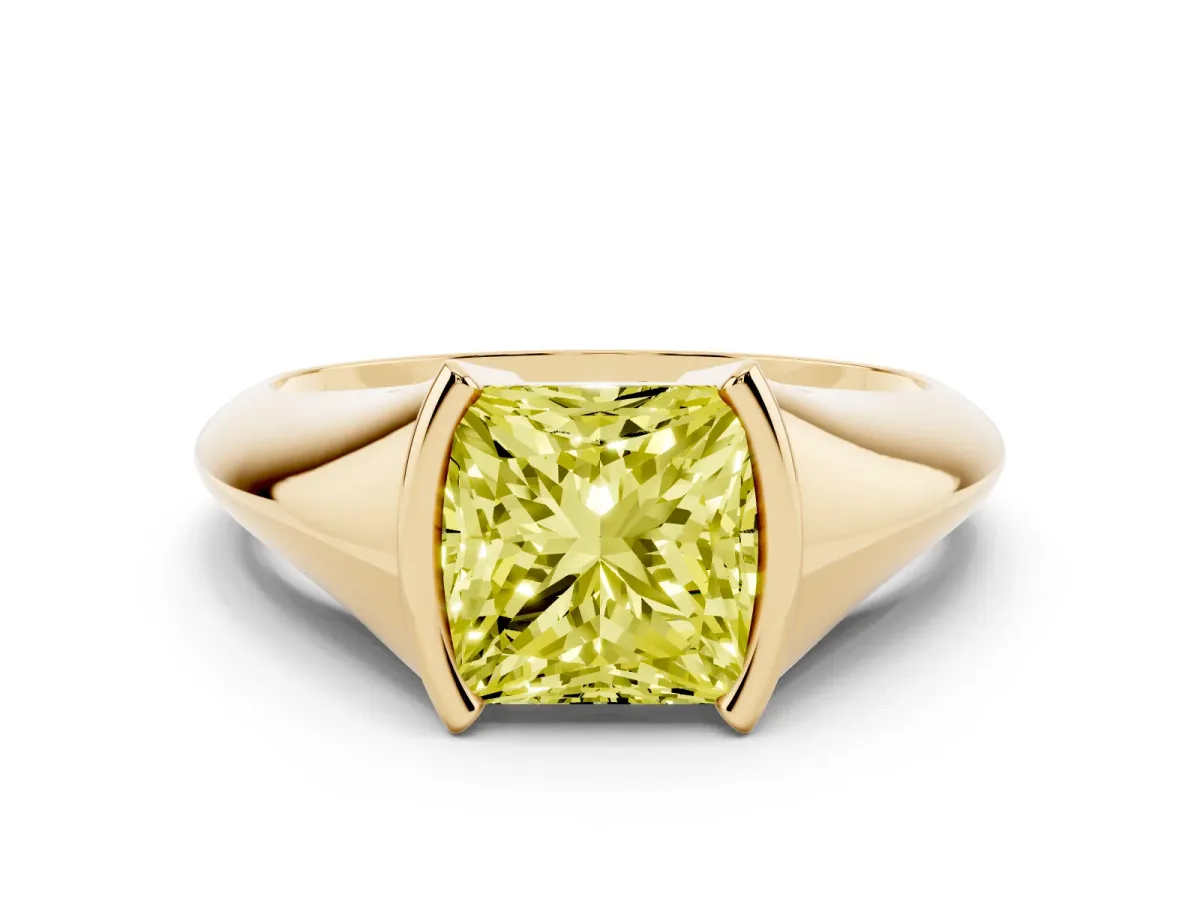 Fancy Yellow Princess Cut Solitaire Tension Set Diamond Ring Yellow gold