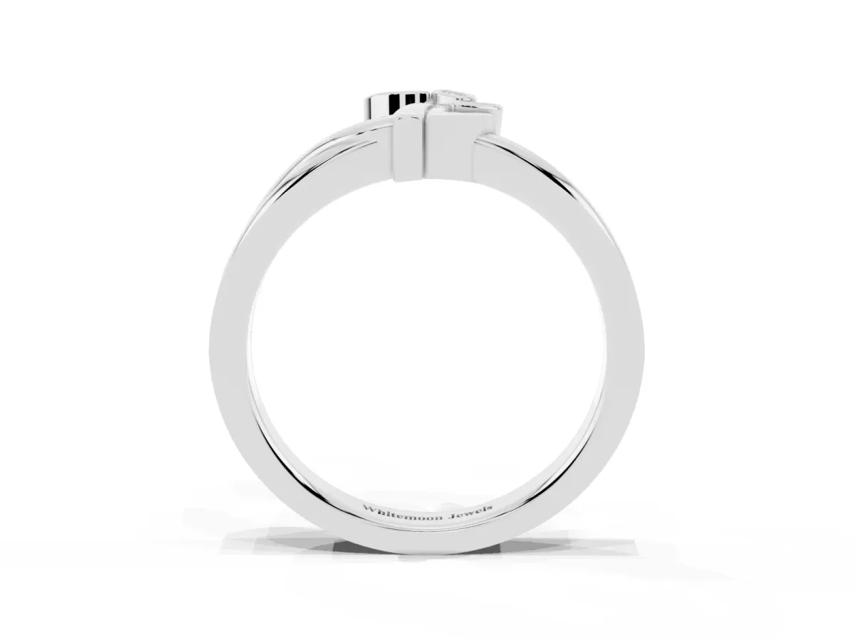 Three-Stone Round Diamond Leaf Bypass Ring with Bezel Setting Platinum