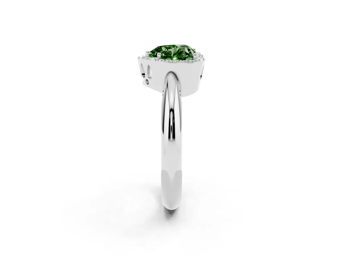 Fancy Green Heart Cut Cut Diamond Halo Engagement Ring with Split Shank and Four-Prong Setting Silver
