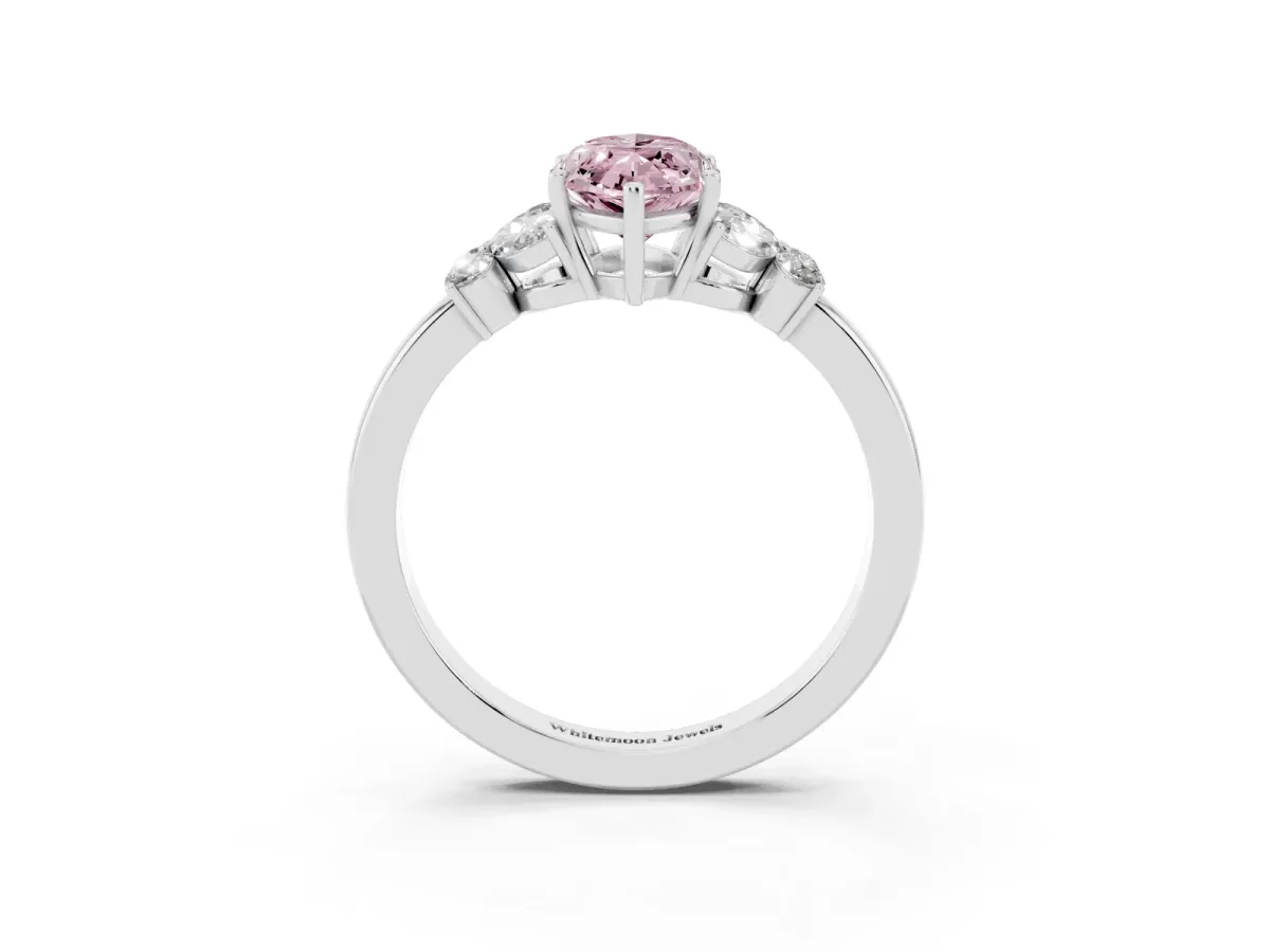 Fancy Pink Marquise Cut Cut Solitaire Floral Diamond Ring with Four-Prong Setting Silver
