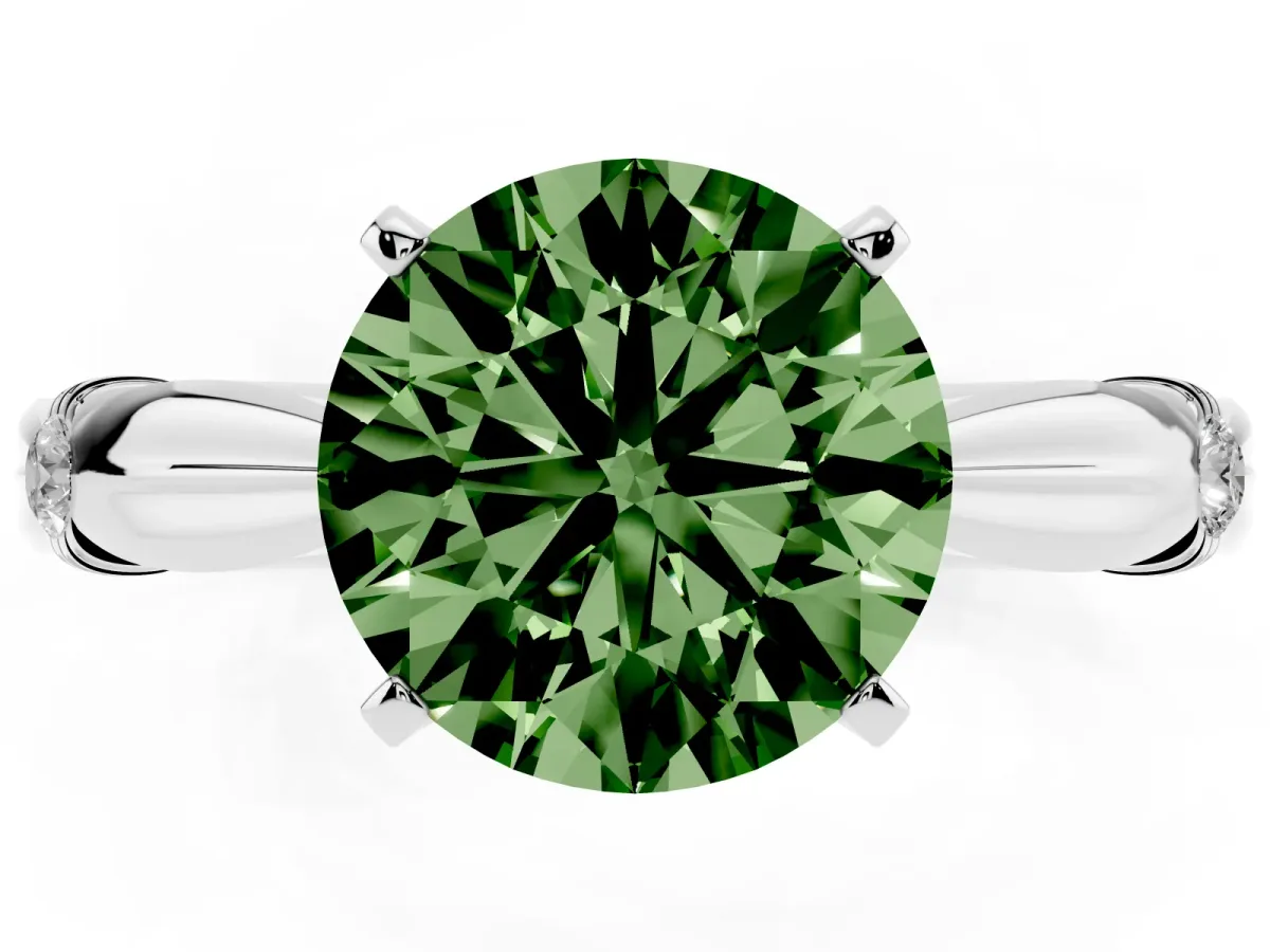 Fancy Green Round Cut Solitaire Diamond Twisted Band with Four-Prong Setting Platinum