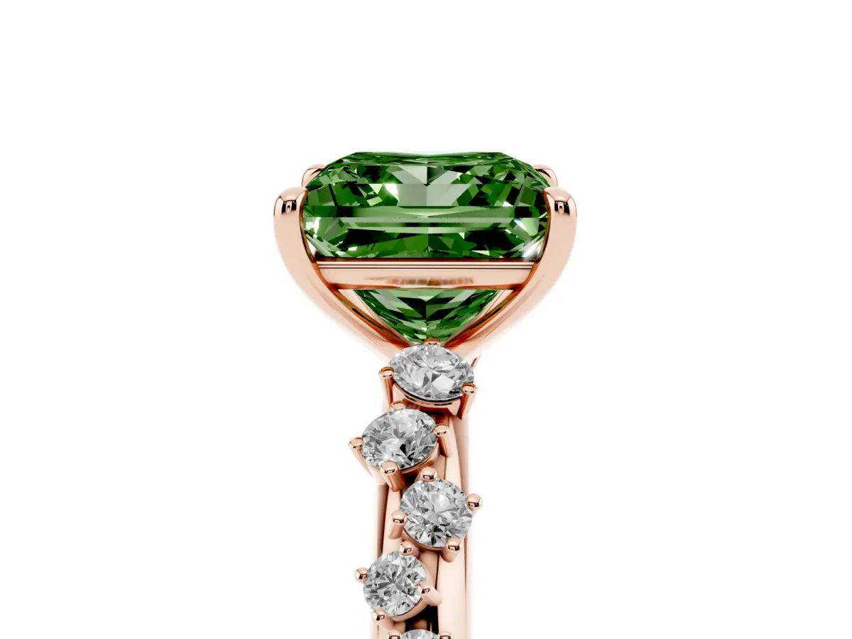 Fancy Green Princess Cut Diamond Cluster Prong-Set Solitaire Ring Rose gold