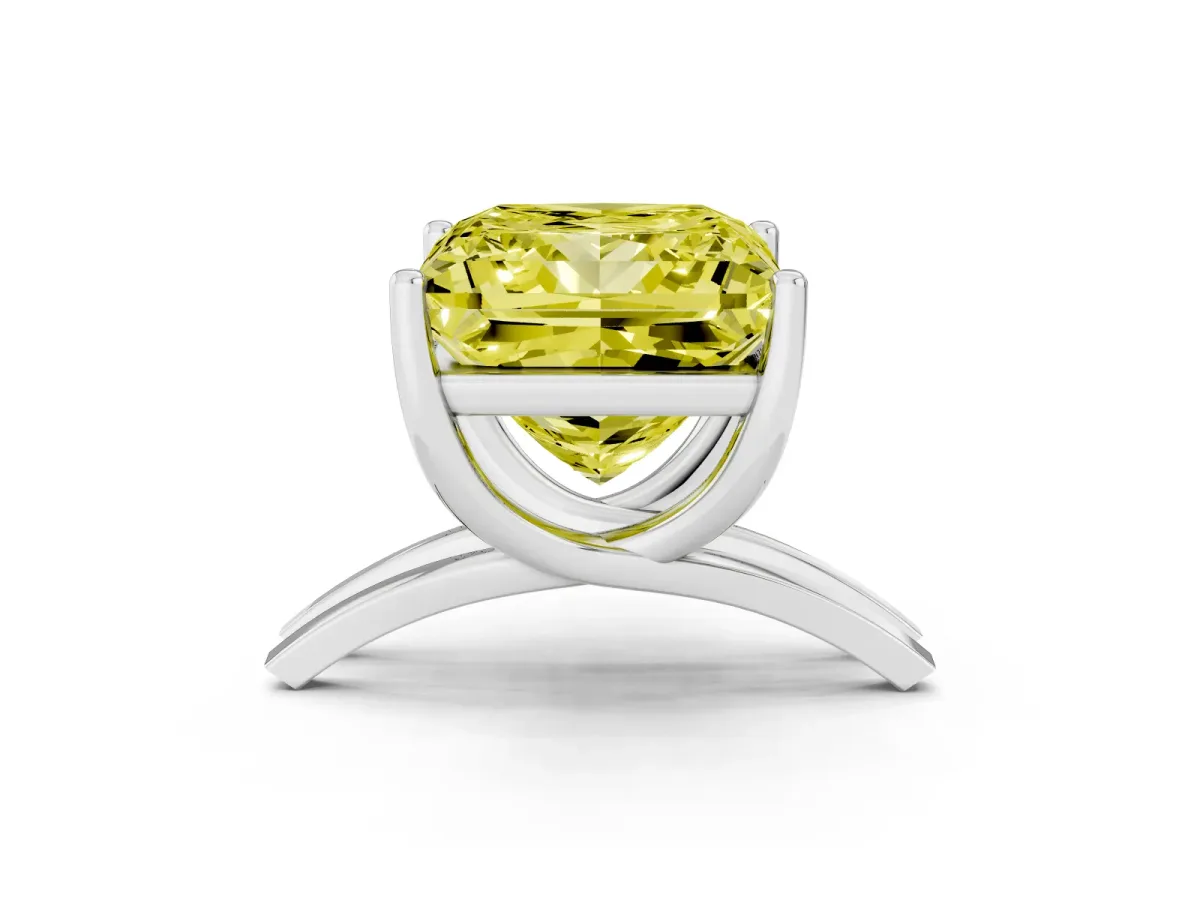Fancy Yellow Princess Cut Cut Diamond Solitaire Engagement Ring with Tapered Plain Band and Four-Prong Setting Silver