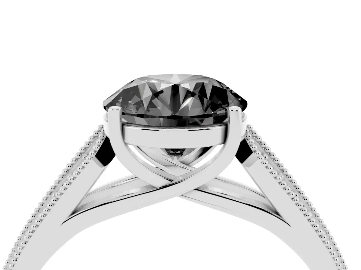 Fancy Black Round Cut Cut Pave Split Shank Engagement Ring with Four-Prong Setting Platinum