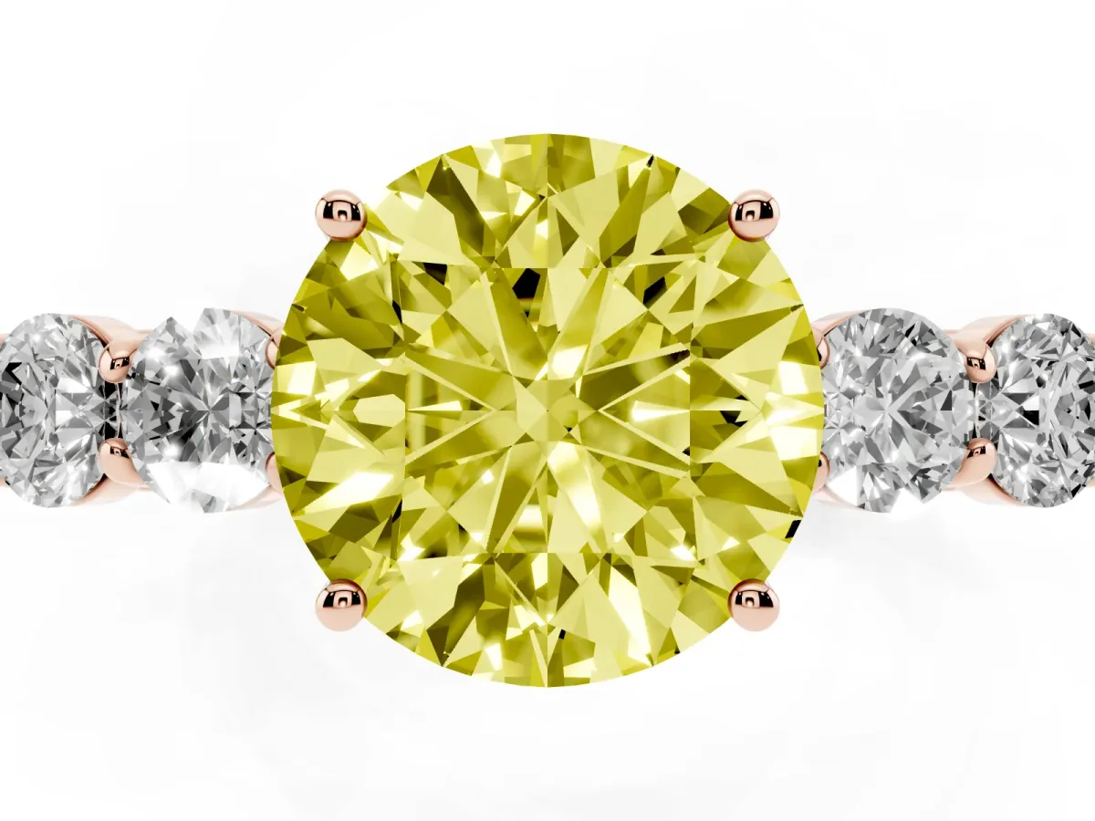 Fancy Yellow Round Cut Cut Diamond Five-Stone Prong Set White Gold Ring Rose gold