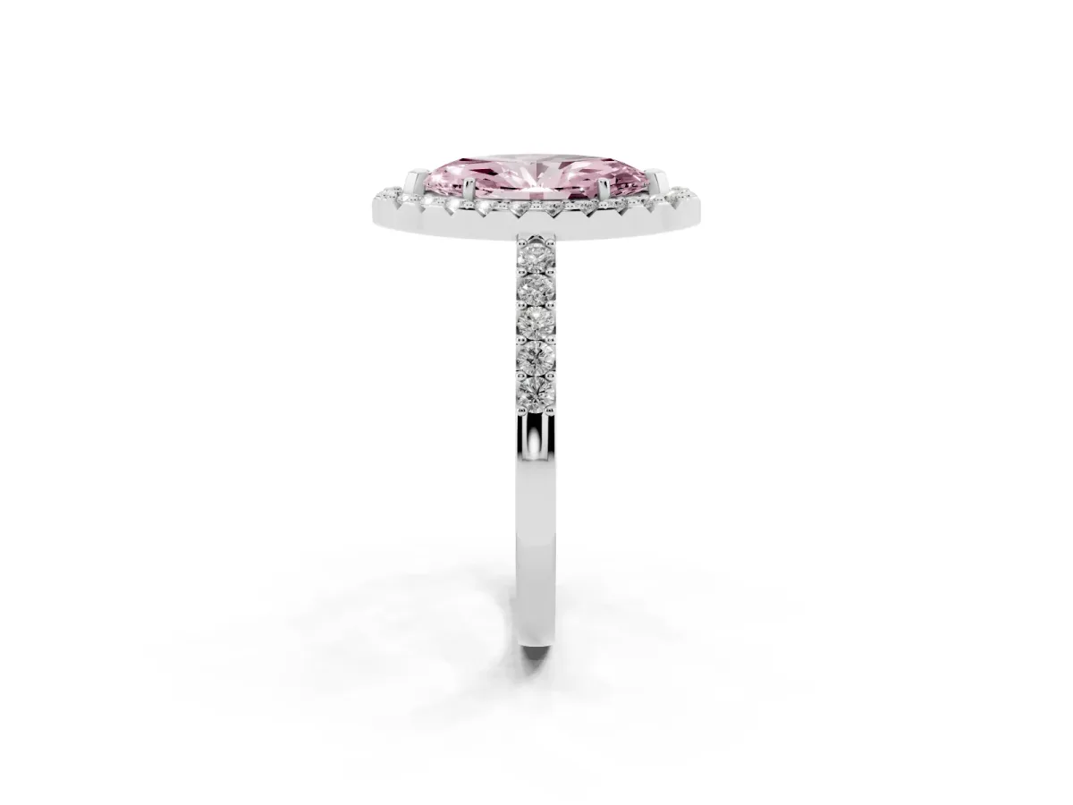Fancy Pink Marquise Cut Halo Diamond Pavé Solitaire Ring Silver