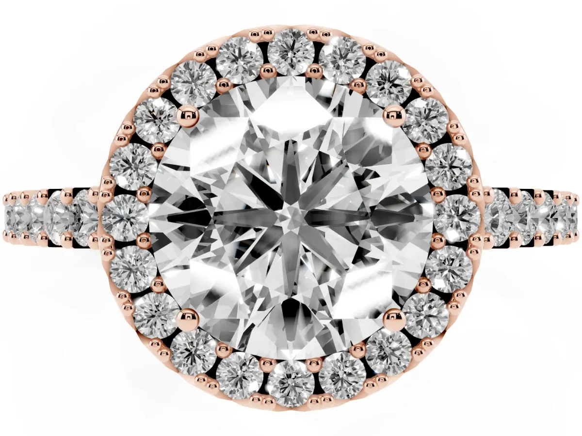 Round Cut Halo Diamond Pavé Solitaire Ring Rose gold