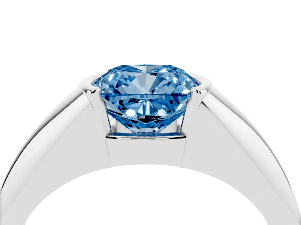 Fancy Blue Cushion Cut Solitaire Tension Set Diamond Ring Silver