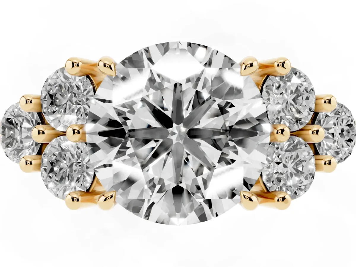 Round Cut Brilliant Diamond Cluster Accent Solitaire Ring with Prong Setting Yellow gold