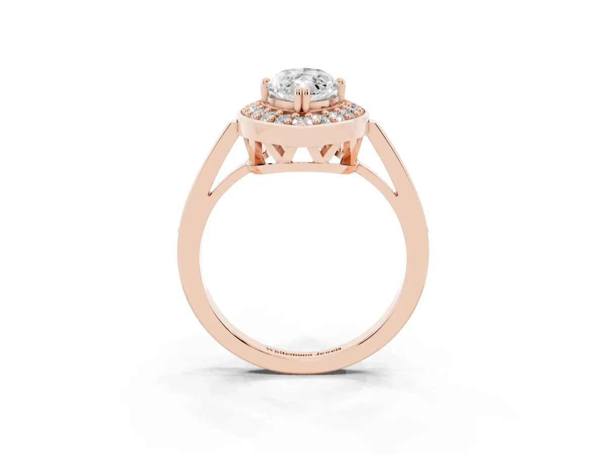 Marquise Cut Diamond Halo Ring with Split Shank and Four-Prong Setting Rose gold