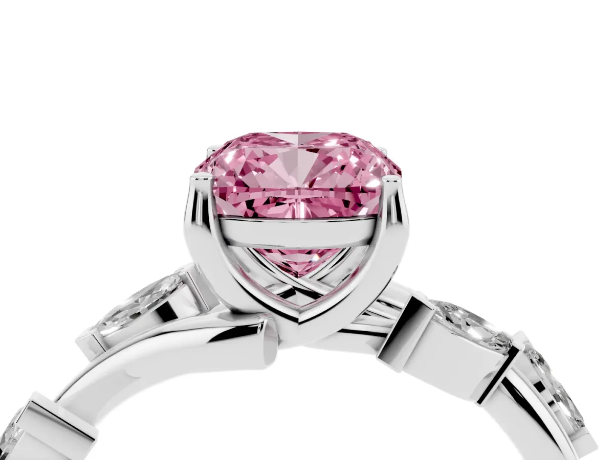Fancy Pink Cushion Cut Solitaire Twisted Band Marquise Accent Prong Setting Ring Silver