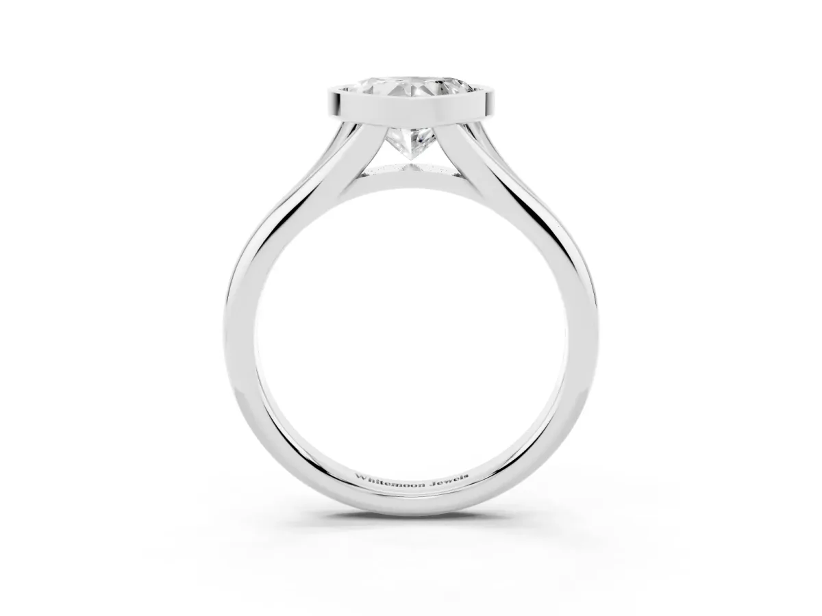 Bezel Set Heart Cut Solitaire Diamond Ring with Smooth Band Silver