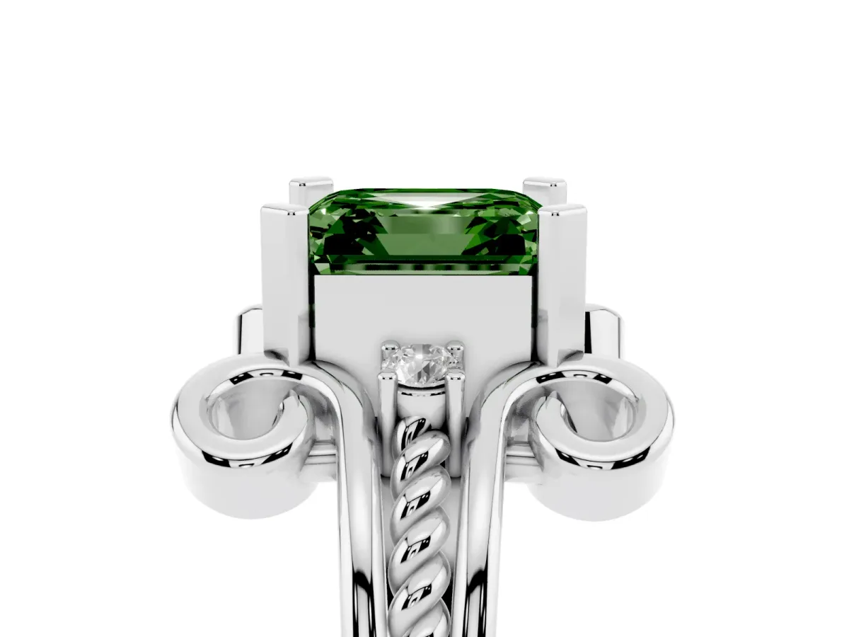 Fancy Green Asscher Cut Solitaire Twisted Band Scroll Prong Ring Silver
