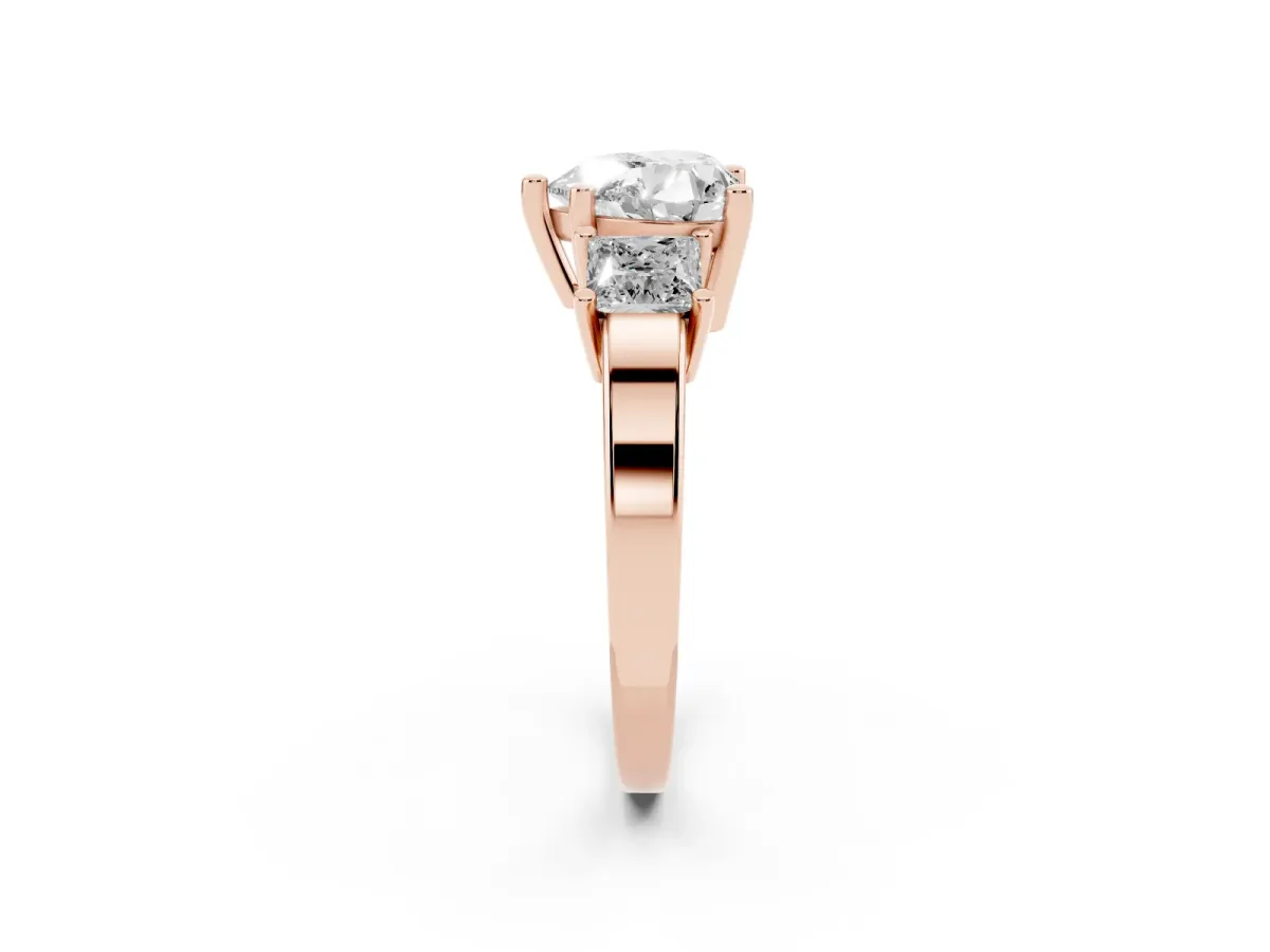 Three-Stone Heart Cut Cut Solitaire Ring with Prong Setting Rose gold