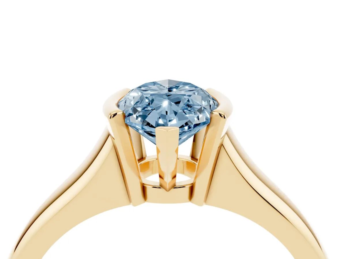 Fancy Blue Marquise Cut Solitaire Tension Set Diamond Ring with Split Shank Band Yellow gold