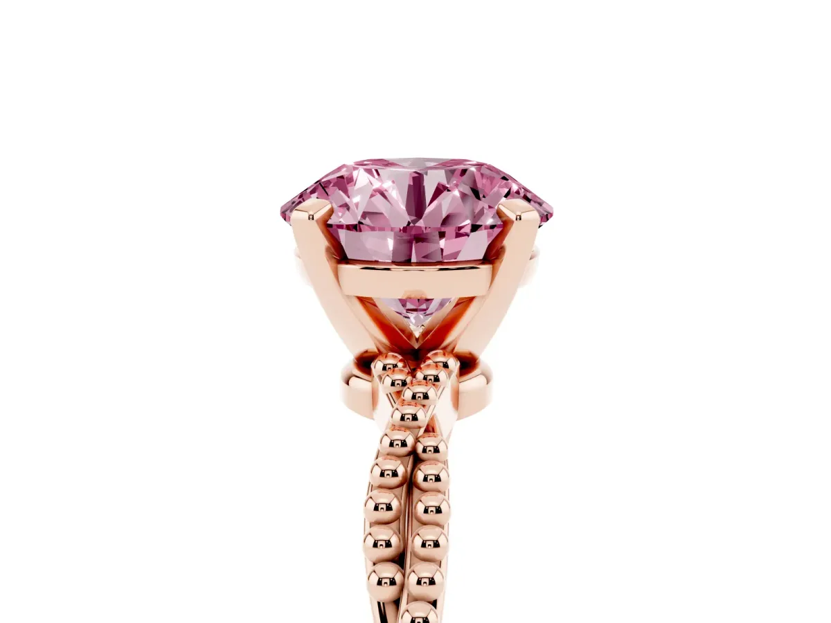 Fancy Pink Round Cut Solitaire Twisted Band with Bead Prong Setting Rose gold