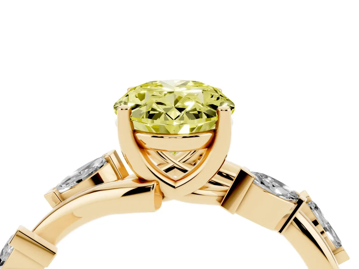 Fancy Yellow Oval Cut Solitaire Twisted Band Marquise Accent Prong Setting Ring Yellow gold