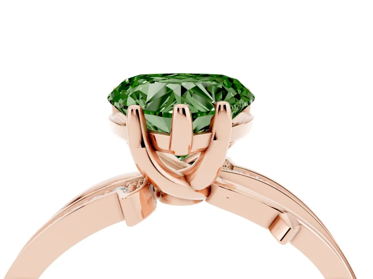Fancy Green Heart Cut Solitaire Twist Band with Pavé Accents and Four-Prong Setting Rose gold