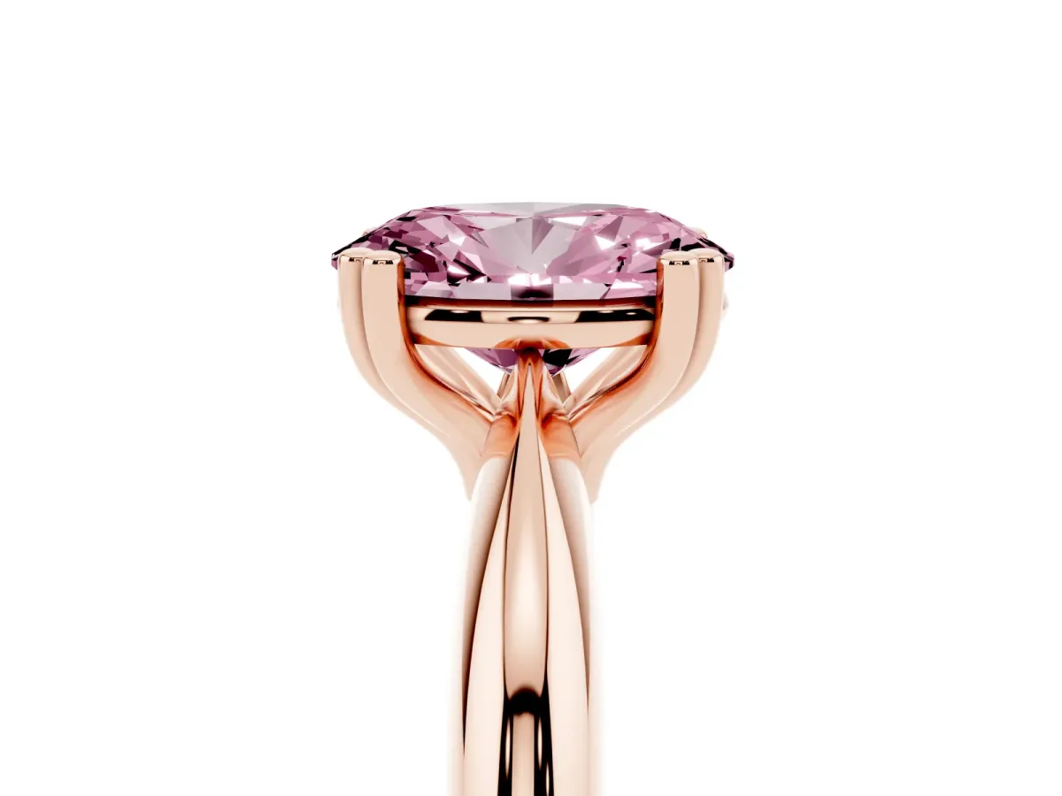 Fancy Pink Oval Cut Cut Solitaire Engagement Ring with Tapered Band and Four-Prong Setting Rose gold