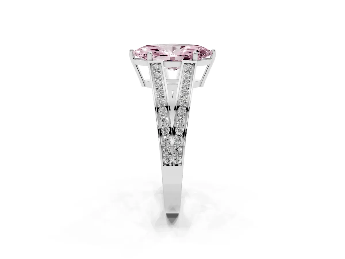 Fancy Pink Marquise Cut Diamond Split Shank Ring with Pavé Band and Four-Prong Setting Platinum