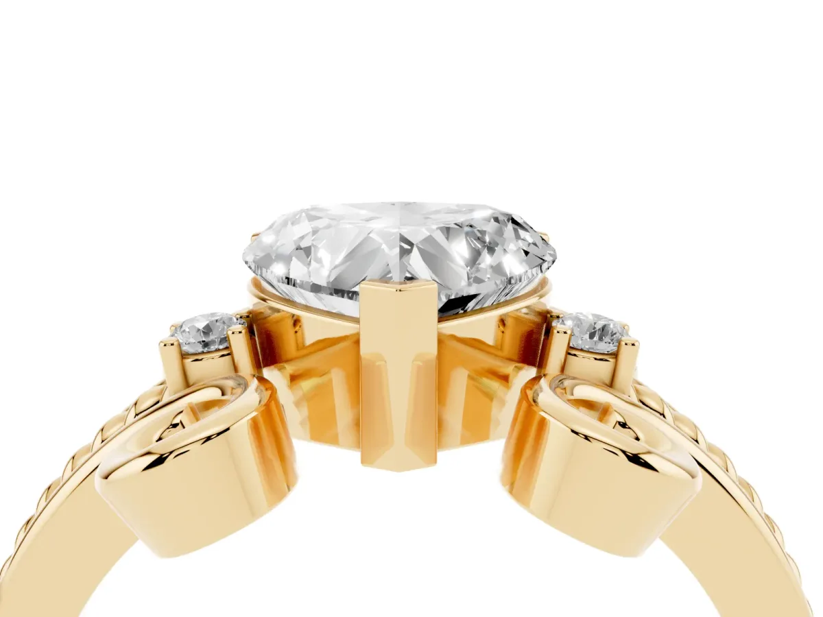 Heart Cut Solitaire Twisted Band Scroll Prong Ring Yellow gold