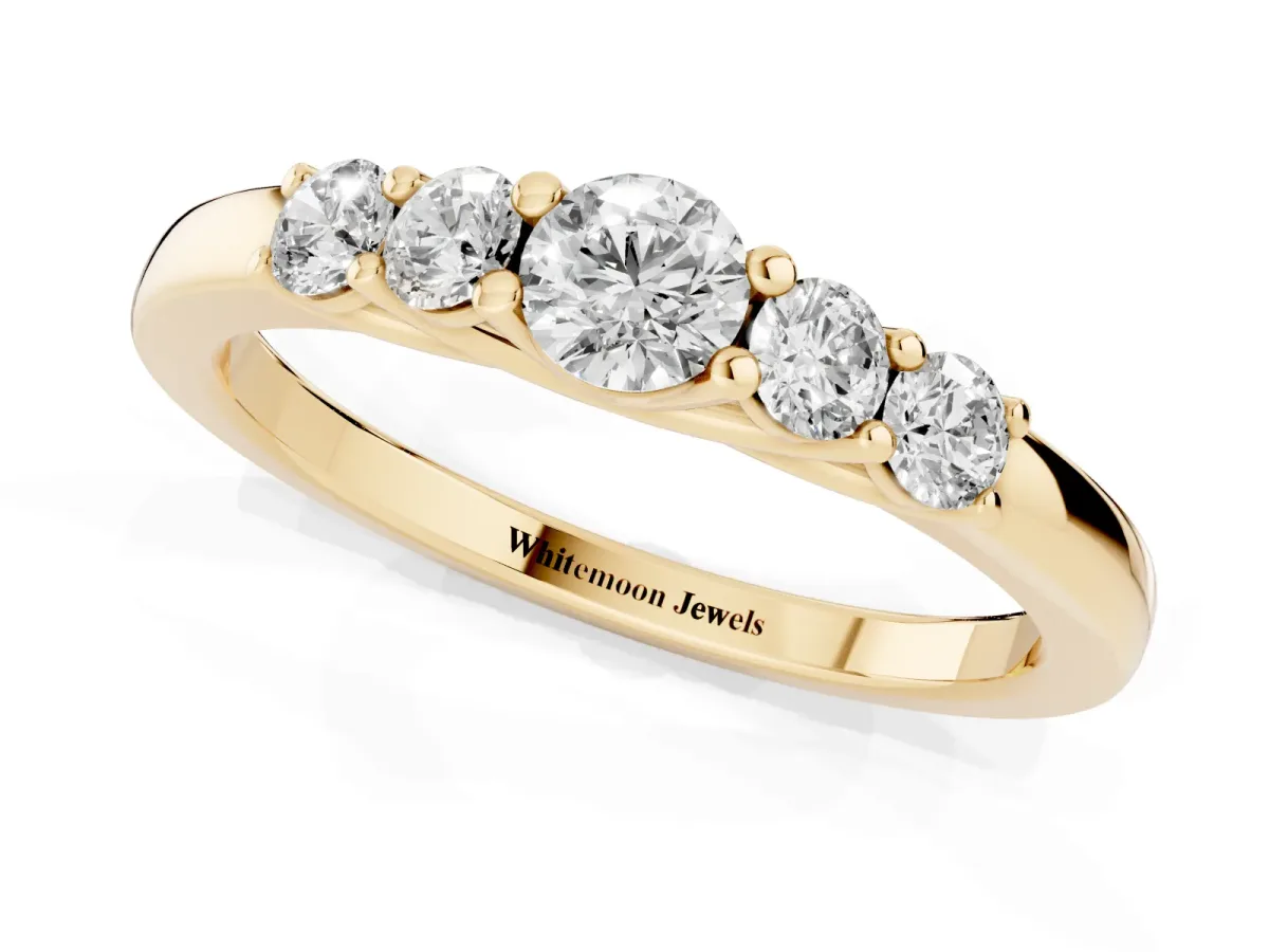 Five-Stone Round Diamond Prong Set Half Eternity Band Yellow gold
