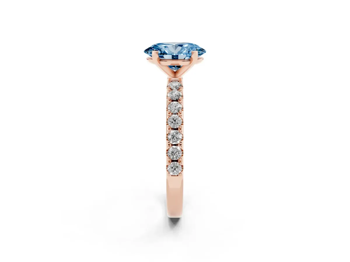 Fancy Blue Oval Cut Diamond Solitaire Pavé Band with Four-Prong Setting Rose gold