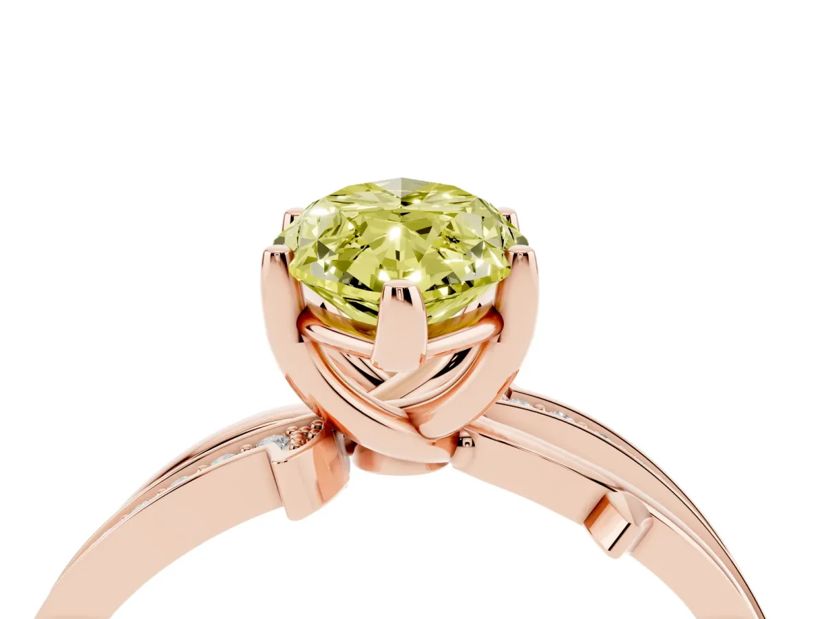Fancy Yellow Marquise Cut Solitaire Twist Band with Pavé Accents and Four-Prong Setting Rose gold