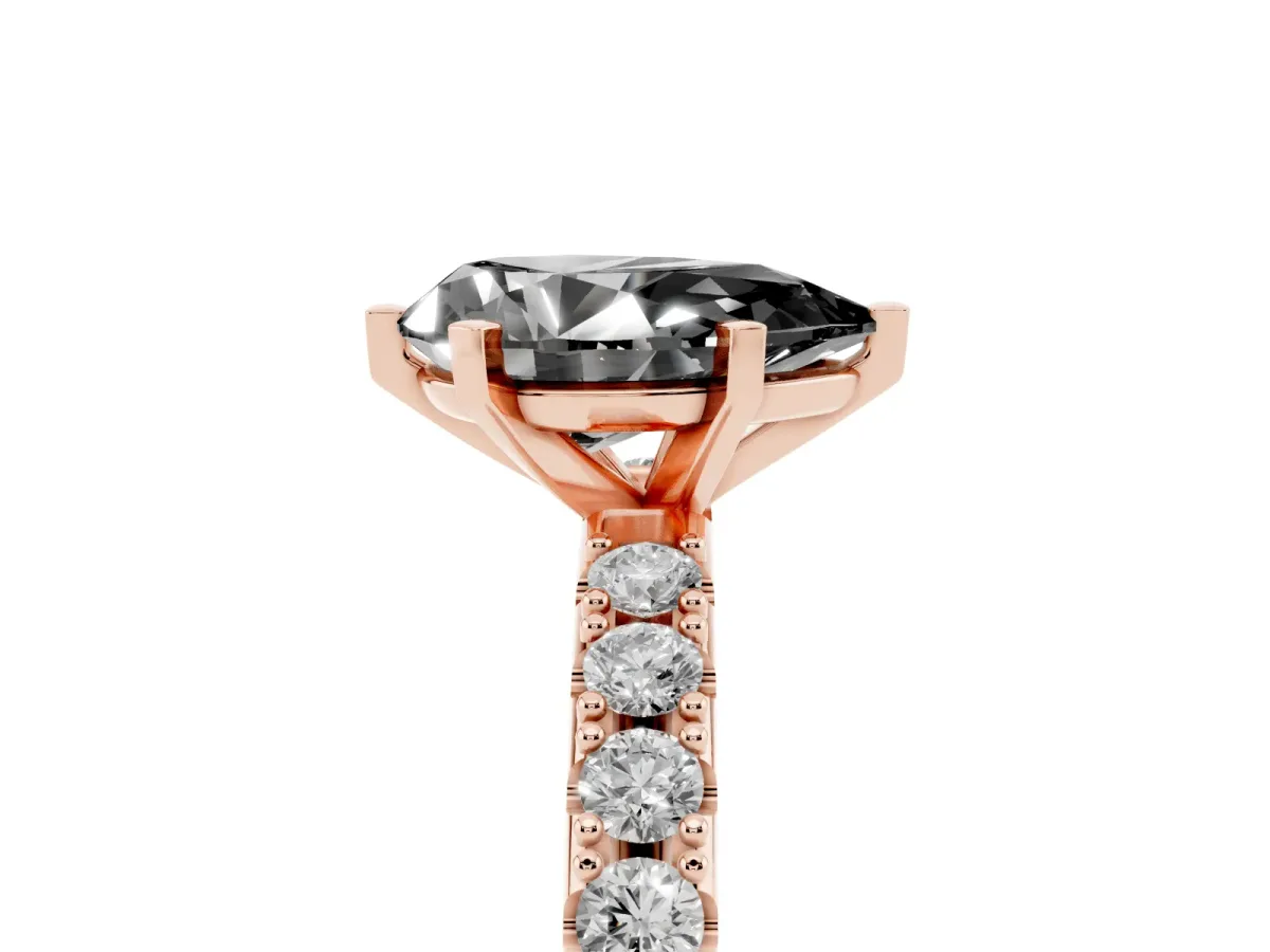 Fancy Black Pear Cut Diamond Solitaire Pavé Band with Four-Prong Setting Rose gold