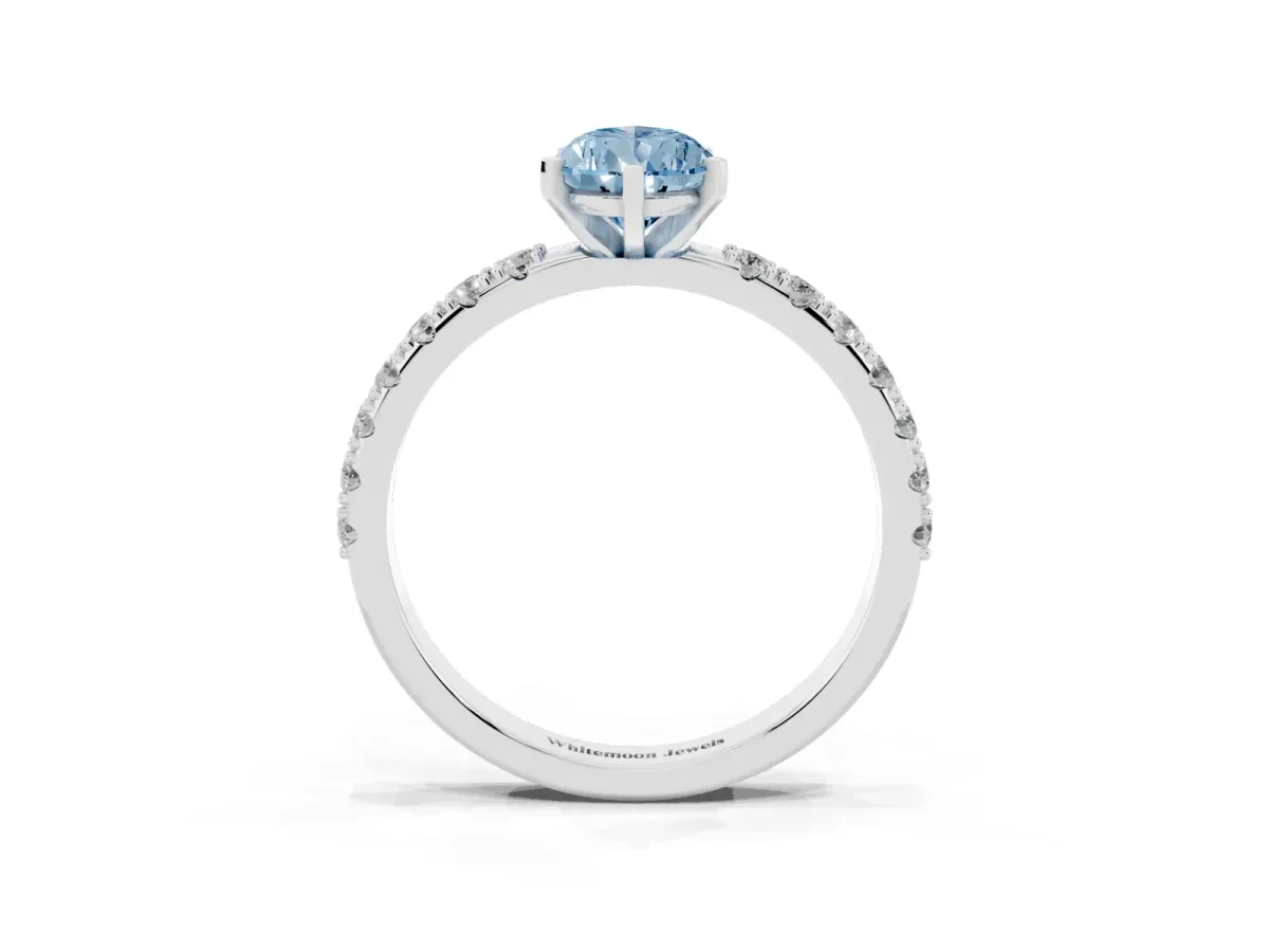 Fancy Blue Pear Cut Diamond Solitaire Pavé Band with Four-Prong Setting Platinum