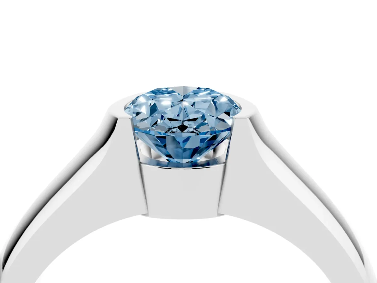 Fancy Blue Oval Cut Solitaire Bezel Set Diamond Ring with Wide Band Silver