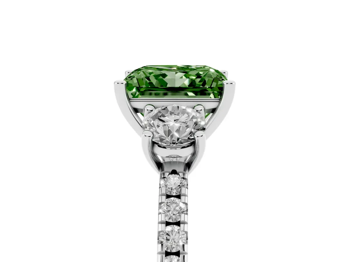Fancy Green Three-Stone Princess Cut Cut Diamond Pavé Band with Prong Setting Silver