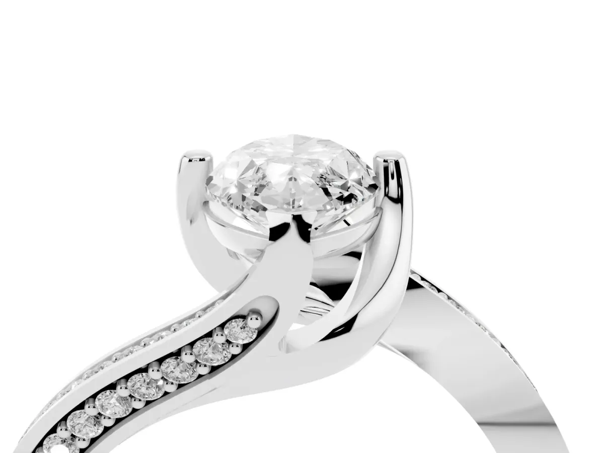 Marquise Cut Solitaire Diamond Twist Band with Pavé Setting and Four-Prong Setting White gold