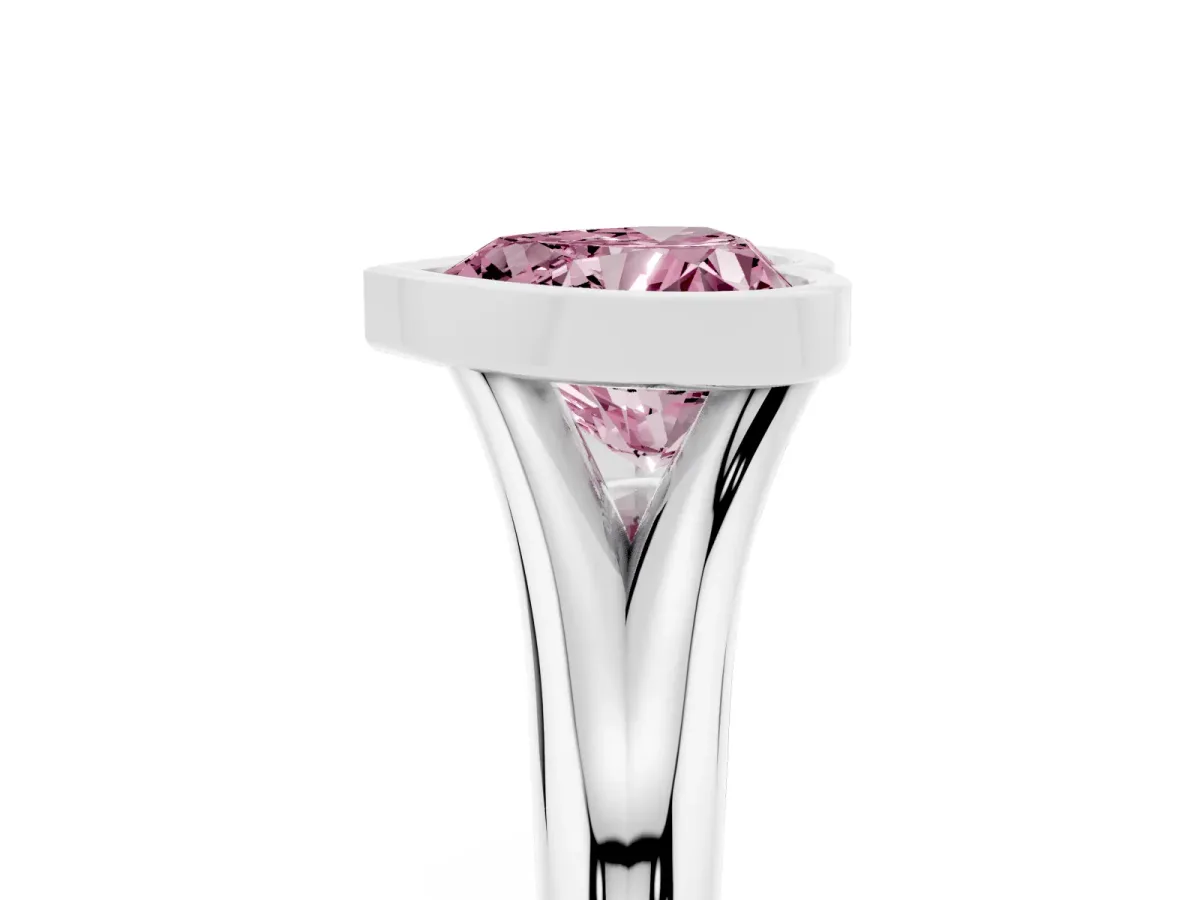 Fancy Pink Bezel Set Heart Cut Solitaire Diamond Ring with Smooth Band Platinum